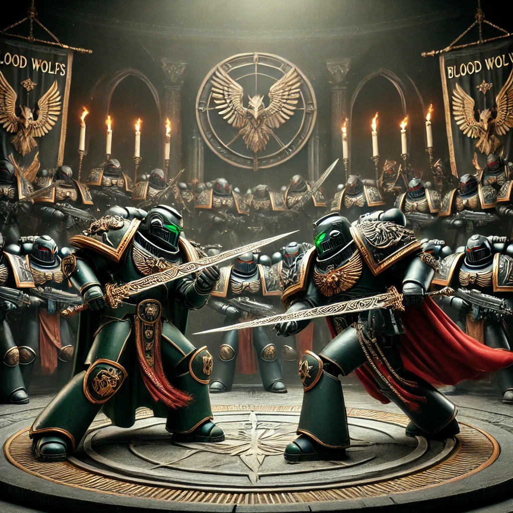 A ritual duel between two Blood Wolves still in their armors.