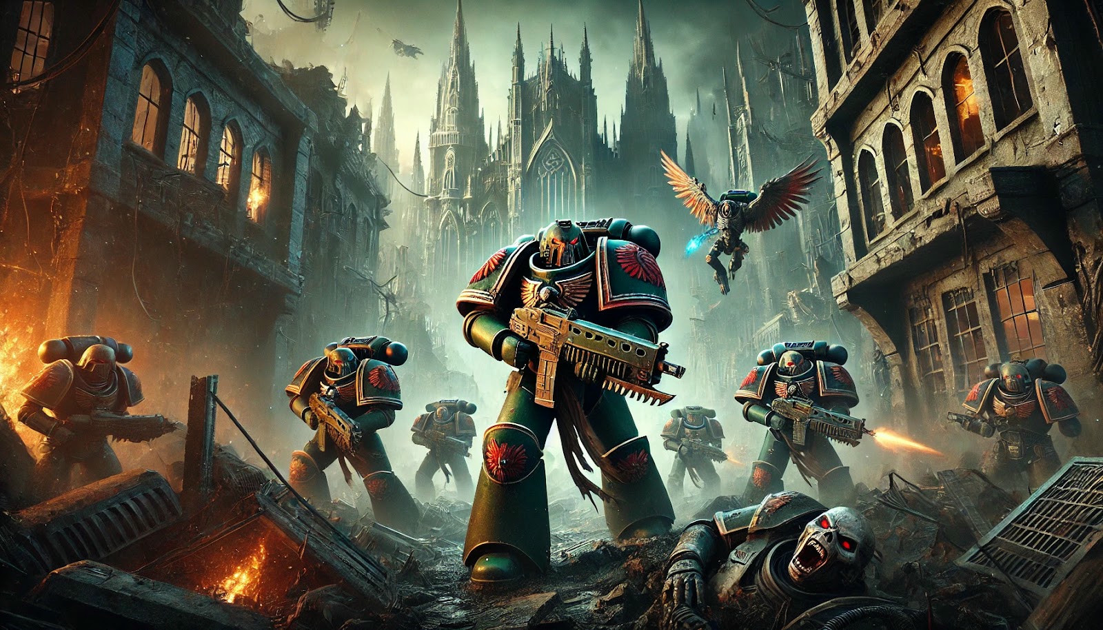 Blood Wolves deployed in a Hive City, cleaning up after a successful ambush.