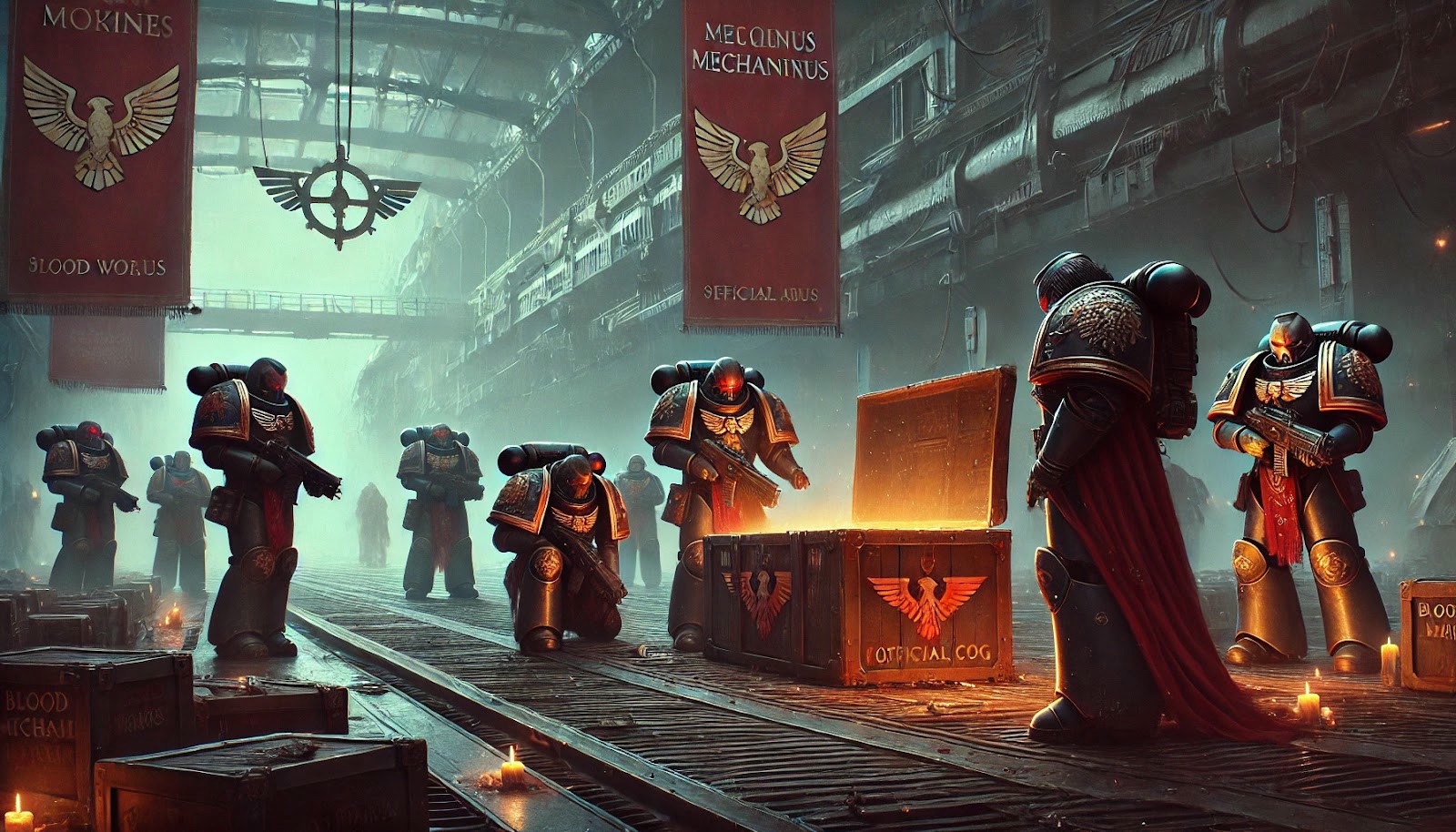 Blood Wolves receiving a rare war-gear supply shipment from the Adeptus Mechanicus.