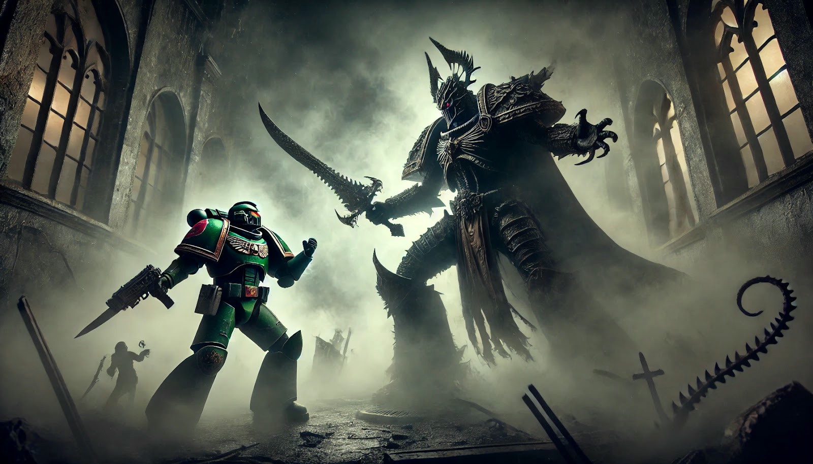 A battle between one of the Blood Wolves captains and an Archon of the Dark Eldar.