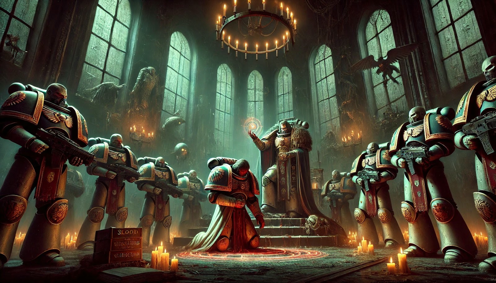 Blood Wolves taking part in a ritualistic corruption check by a chaplain.