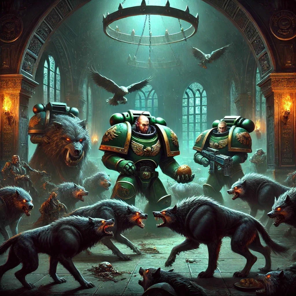Blood Wolves beast handlers and the war beast mother taking care of young war beasts.