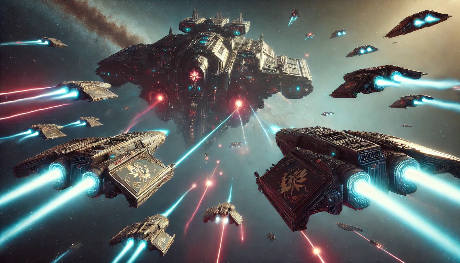 A chaos vessel being attacked by multiple enemy void vessels.
